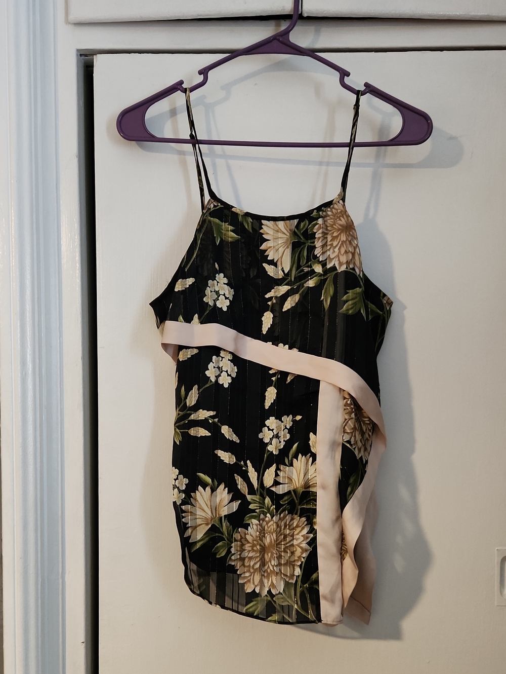 BCBGMaxAzria Black with Cream and Green Floral Cami